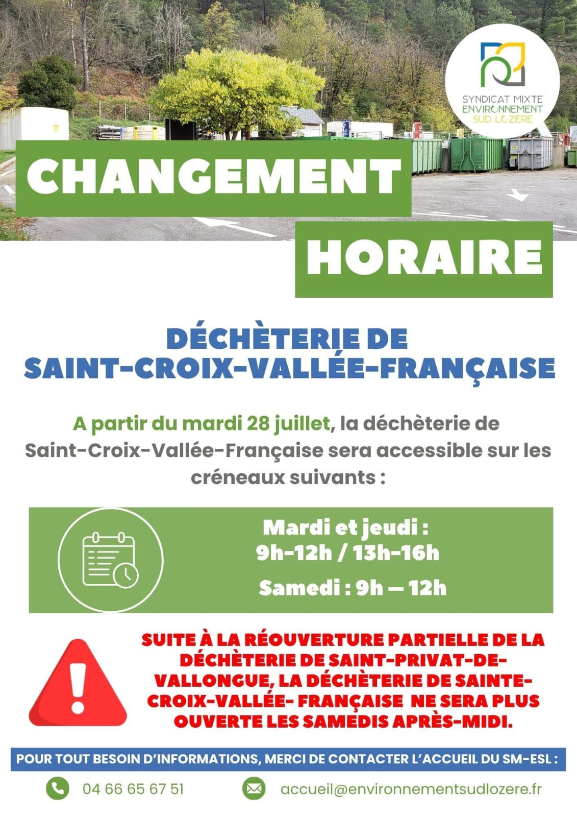 changement horaires déchetterie