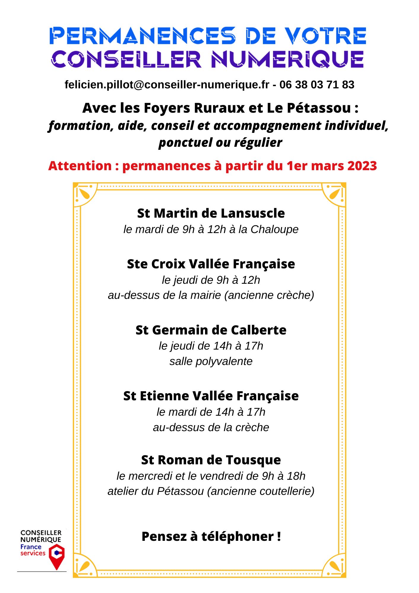 permanence conseiller numérique à partir de mars 2023